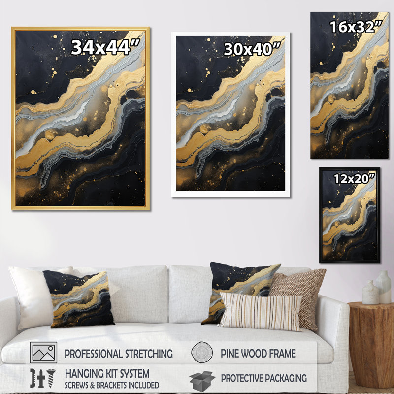 " Black And Gold Abstract Meditation ", 20" H x 12" W x 1" D, Wrapped Canvas