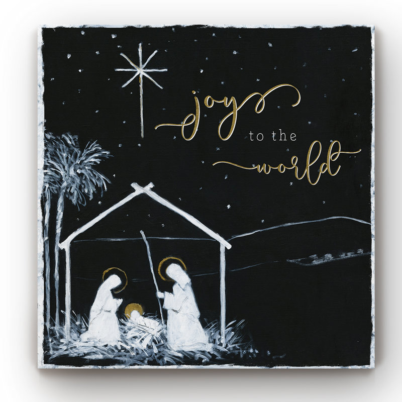 « joy to the world crèche », impression sur toile tendue, H 32 po x l 32 po x P 1 po