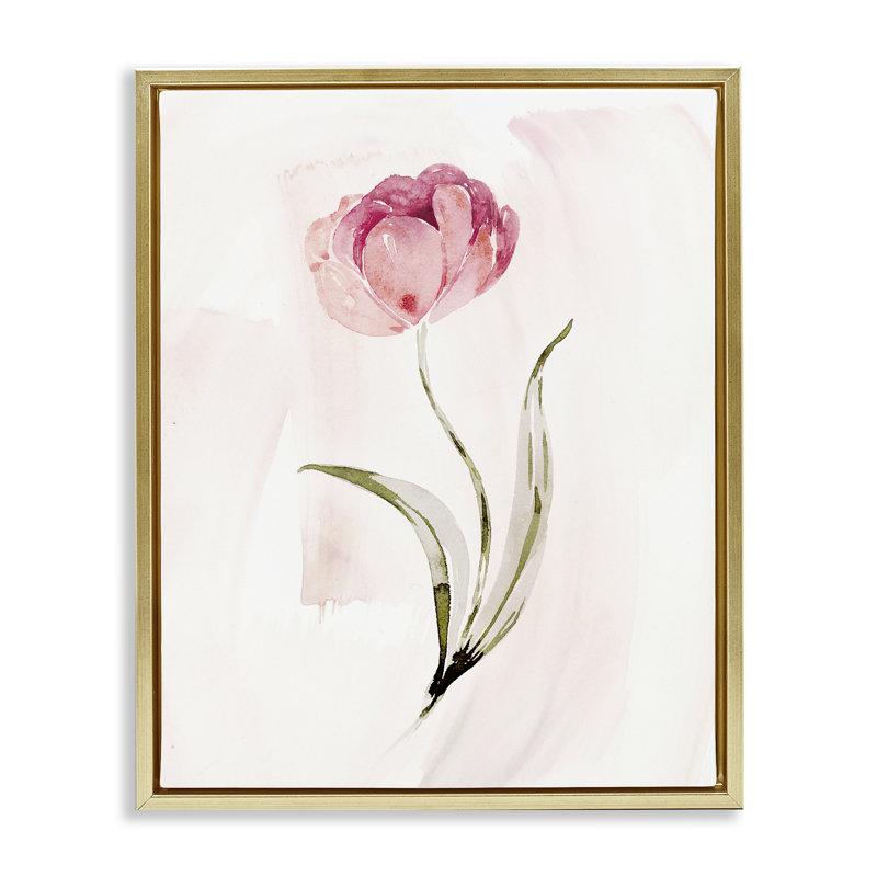 Cadre fleuri rose avec feuilles, design par Kristen Brockmon, H 21 po x l 17 po, Cadre flottant métallique doré