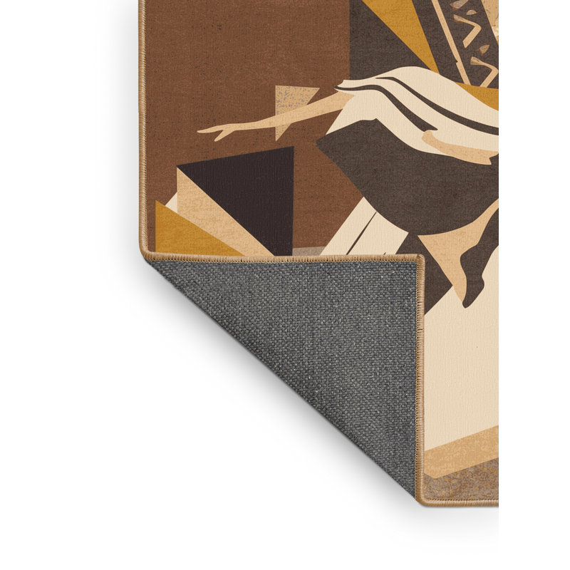 Tapis à motif abstrait éclectique doux et moelleux en brun, 5 x 8