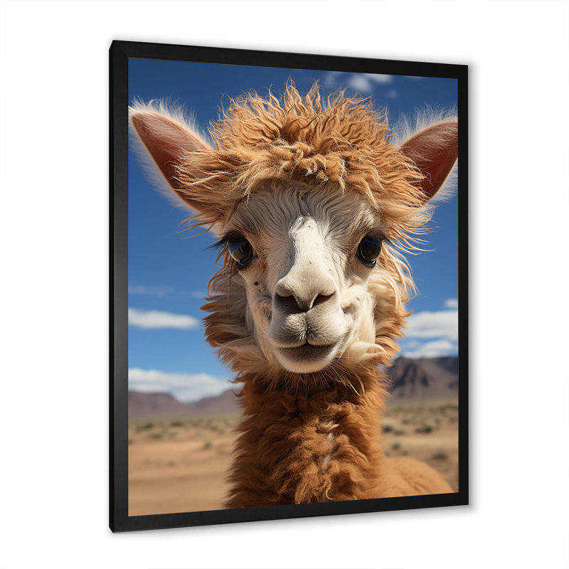 Portrait d'alpaga beige Taneesha I - reproduction, Cadre simple noir, H 44 po x l 34 po x P 1,5 po