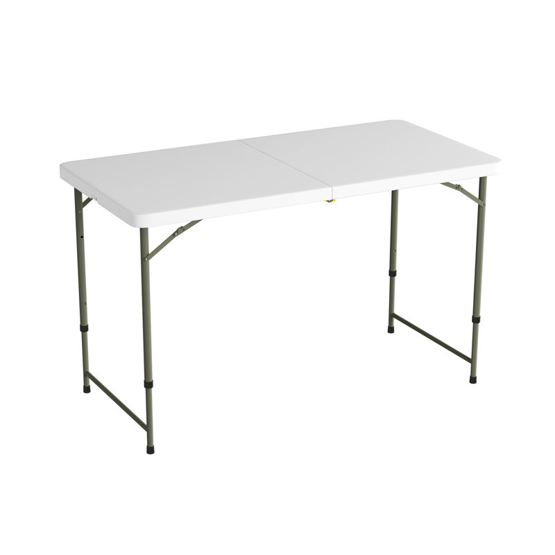 Adjustable Folding Table - Portable 4-Foot Plastic Utility Tabletop with 2 Height Settings - Indoor and Outdoor Seating by Lavish Home (White)