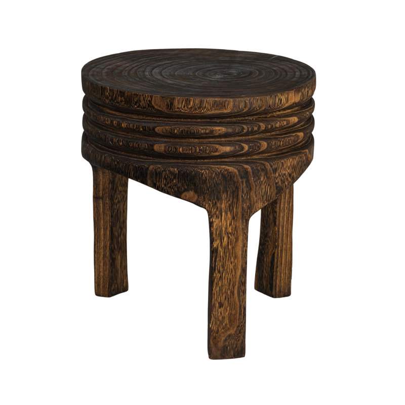 Paulownia Wood Carved Stool, Dark Brown