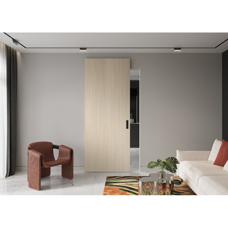Optima 36"X 84 Matte Black Panelled Manufactured Wood Composite Solid Core Interior Sliding Barn Door Without Base Board With Installation Hardware Kit
