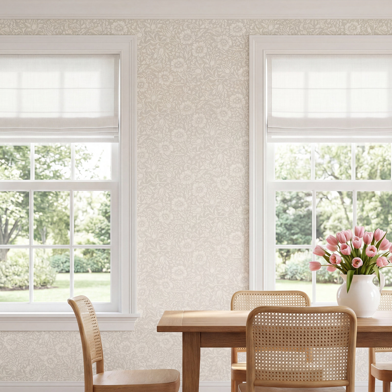 Mallow Floral Wallpaper, Dove