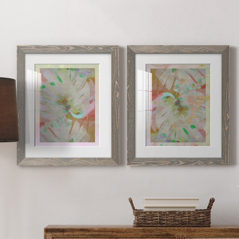 Retro Palms I - ensemble de 2 reproductions, H 20 po x l 17 po x P 1 po, Cadre en papier gris, Blanc