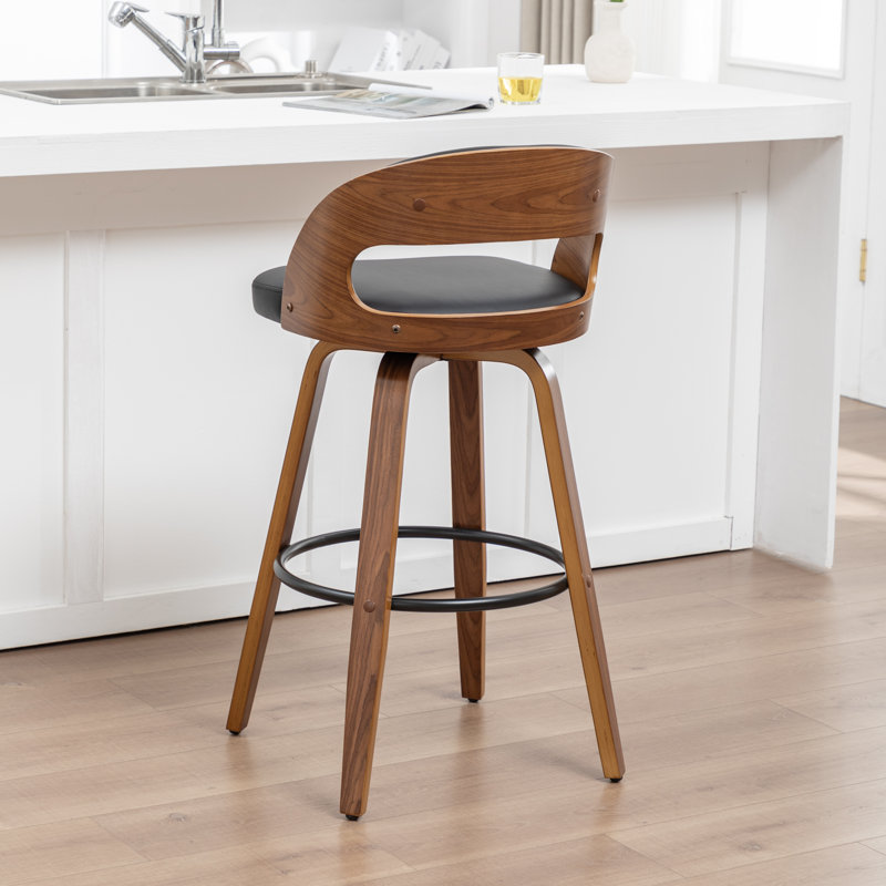 Tabouret de bar et de comptoir pivotant en cuir végétalien Drees, Tabouret de bar (siège d'une hauteur de 29,9 po), Noir