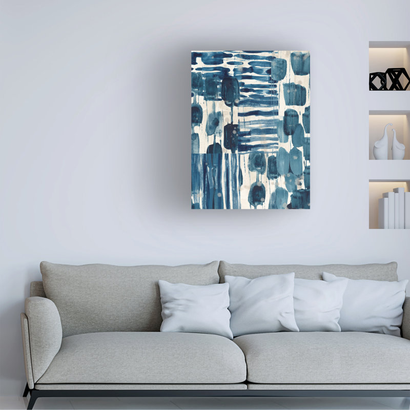 Indigo and Teal Abstract Canvas Art in 19" x 14"