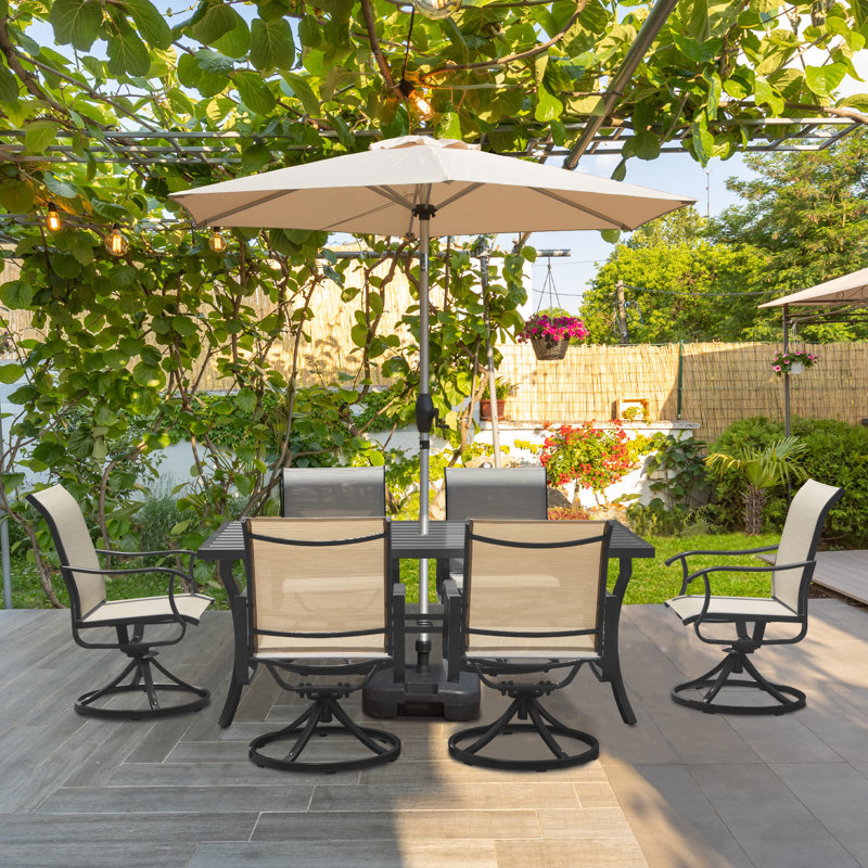 Domi Rectangular 6 - Person 69'' L Metal Patio Outdoor Dining Set (Set of 7), Gray