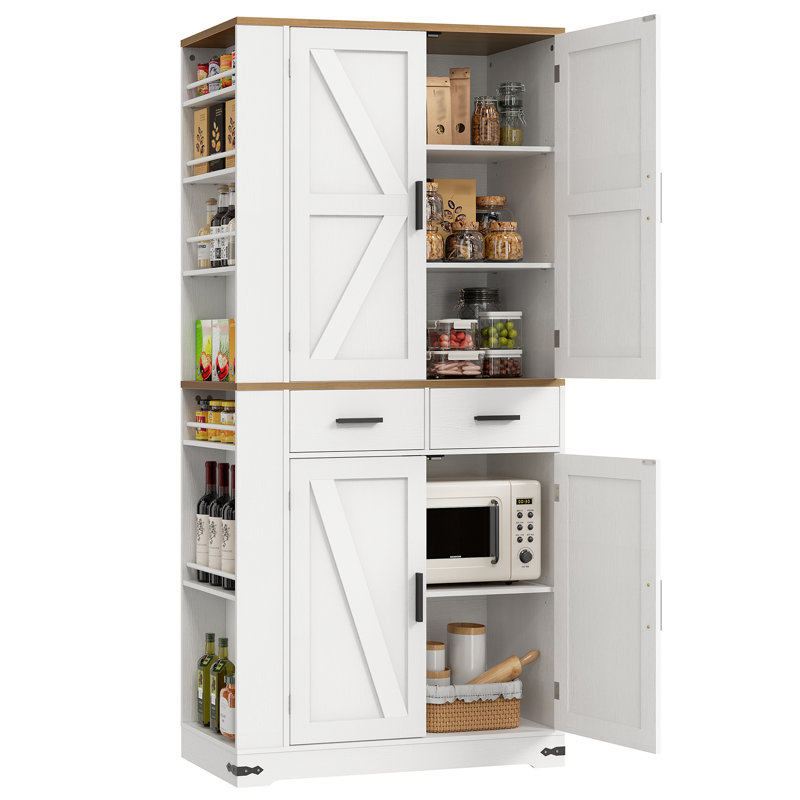 Buffet 70,9 po pour garde-manger de style campagnard avec support à épices amovible et 2 tiroirs, Blanc