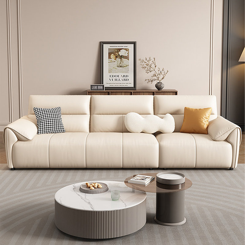 Canapé modulaire en cuir crème blanc cassé, H 35,43 po x l 110,24 po x P 36,22 po, Blanc crémeux