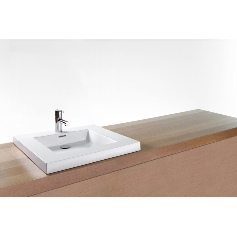 24" Cube Collection Single Bathroom Sink, White, White Matte