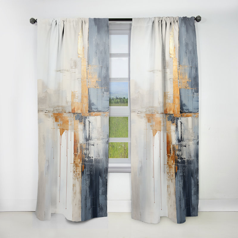 Arnault Abstract Beige Gold Road Collage IV - Collages Curtain - Velvet Room Darkening - 1 panel, 52" W x 63" L