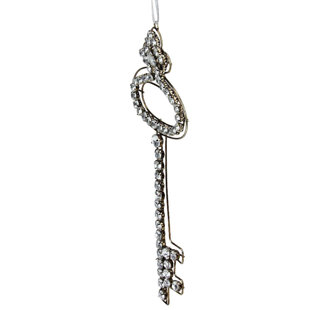 9" Silver Antique Finish Rhinestone Key Christmas Ornament