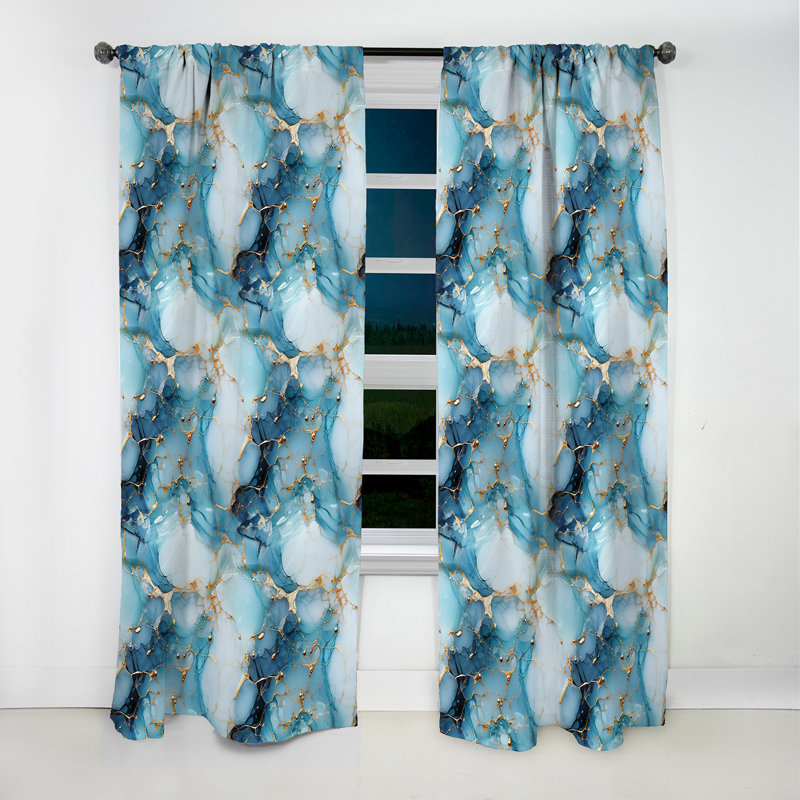 Motif de marbre céleste doré et bleu I - Rideau occultant en marbre abstrait - 1 panneaux, L 52 po x L 90 po