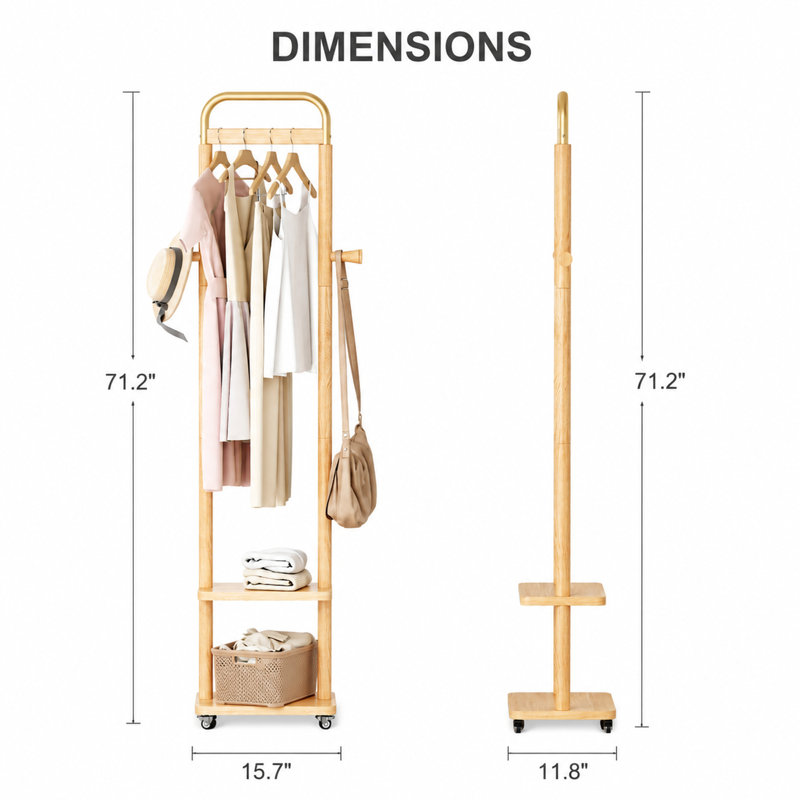 Porte-manteau en bois massif au design compact, idéal pour les entrées, les chambres et les salons., Noyer