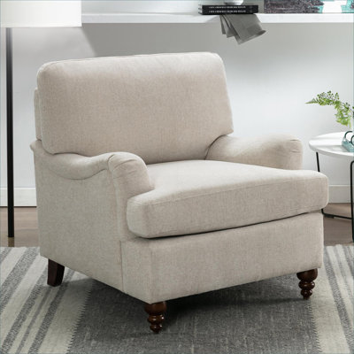 Fauteuil d'appoint en polyester doux beige, siège d'appoint intemporel pour les espaces de vie et les bureaux à domicile