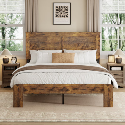 Structure de lit en bois Gambrill, silencieuse, sans sommier, grand rangement sous le lit