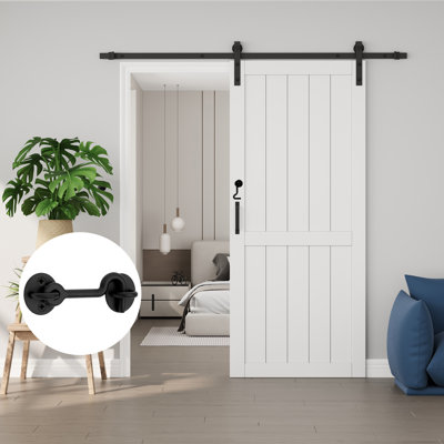 84"H Sliding Barn Door Solid Manufactured Wood Primed White Surface Interior Paintable Closet Pantry Doors with Hardware Kit(Included Door Lock)