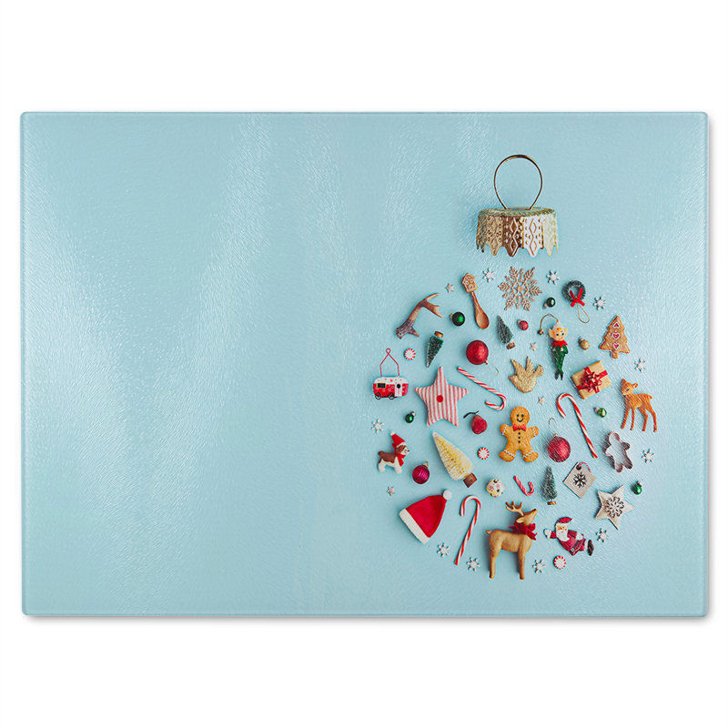 Christmas Objects Laid Out Dining Glass Chopping Board, 40cm L x 28cm W