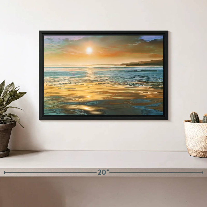 Calme du soir océan, Cadre flottant noir, 13 po x 9 po