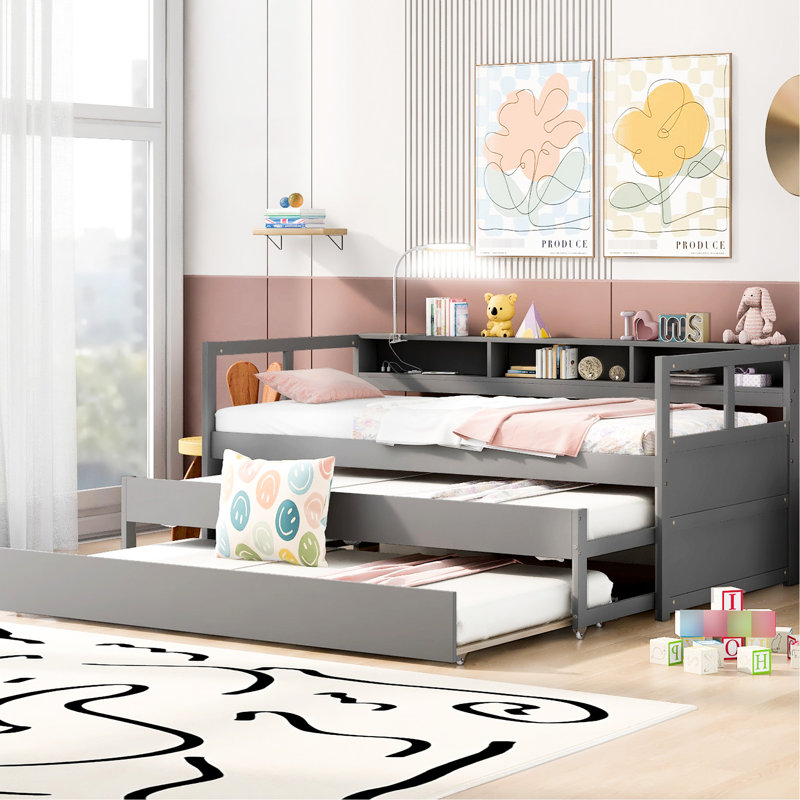 Lit de jour simple en bois TG, Gris