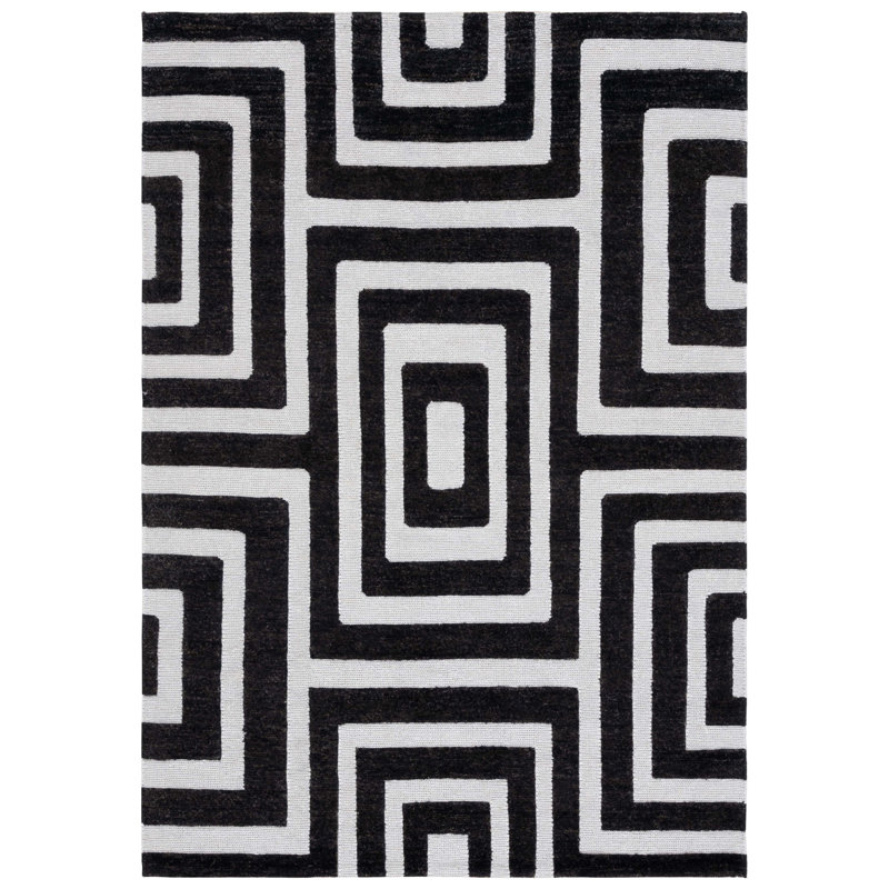 Santa Fe Silver/Black Area Rug, Rectangle 4' x 6'