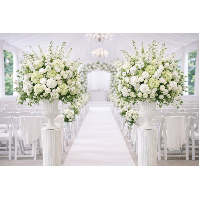 White Round Wicker Pedestal
