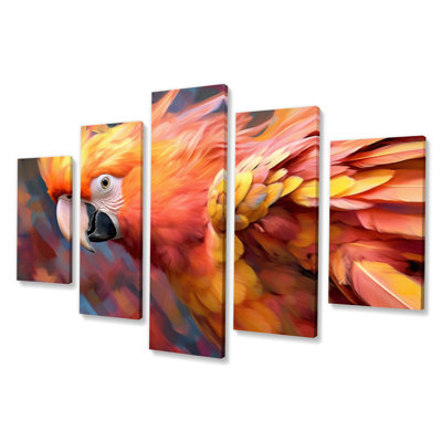 Tropical Parrot II - animaux, reproduction sur toile - 5 panneaux