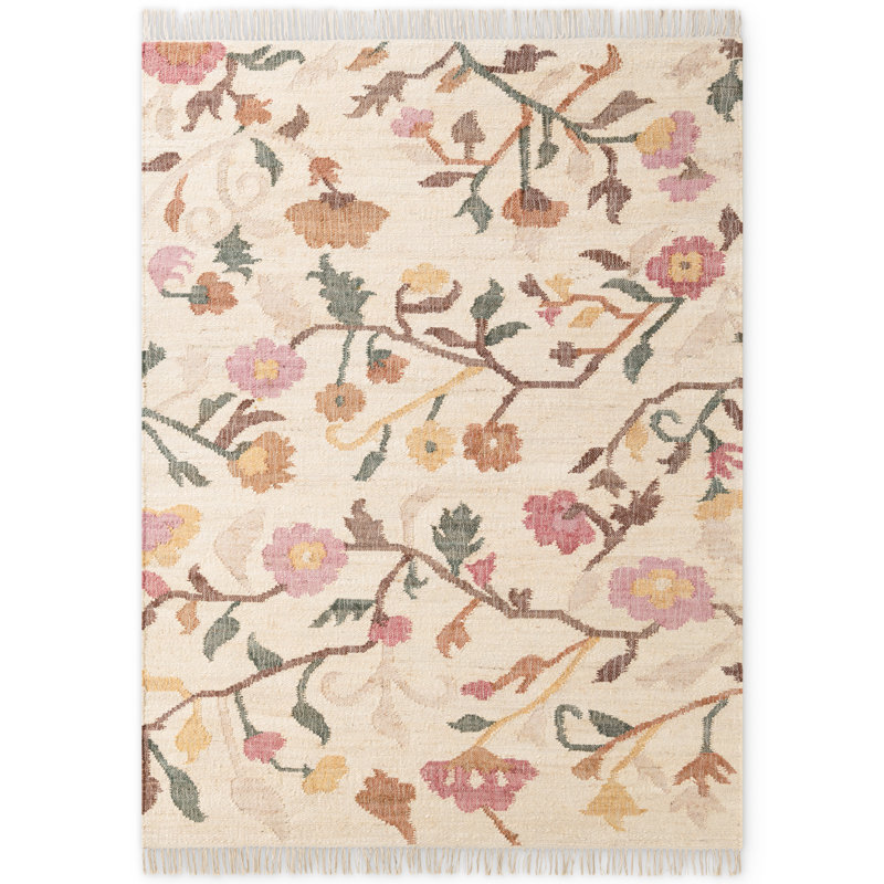 Floral Jute / Sisal Hand Woven Area Rug, Rectangle 80 x 150 cm