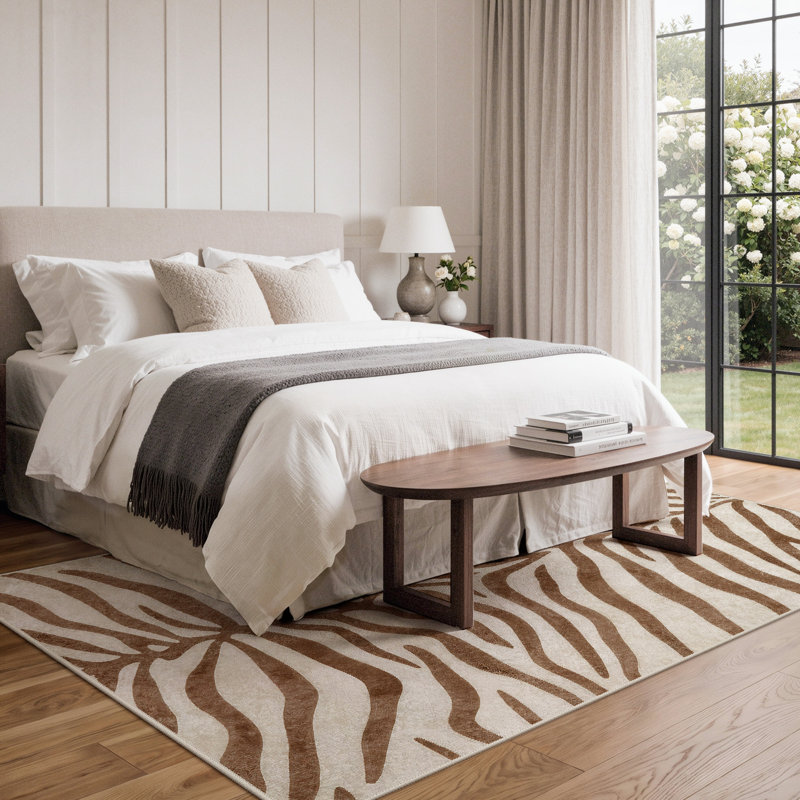 Tapis zébré Albertslund, Rectangle 5 pi x 7 pi, Beige; café