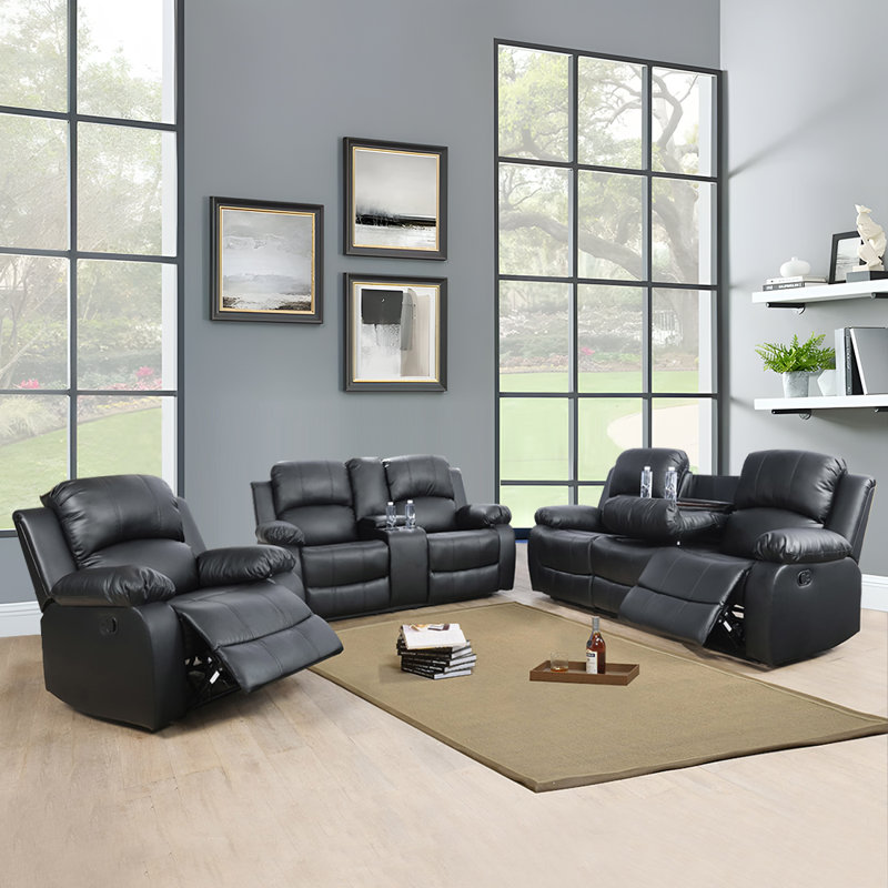 Keayon Faux Leather Recliner, Black Faux Leather