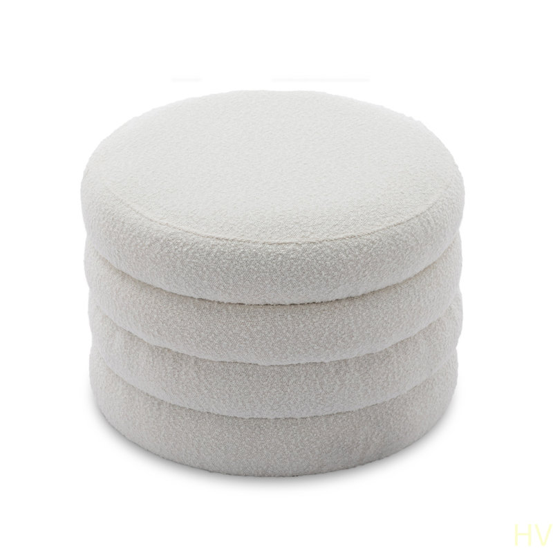 Repose-pieds rond avec rangement en tissu Boucle, Ivoire ivoire