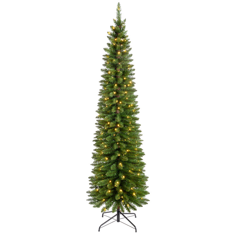 6.5ft Pencil Green Pine Artificial Christmas Tree with 180 Clear/White Lights with Stand