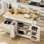Îlot de cuisine roulant avec prise de courant et abattant, chariot d'îlot de cuisine mobile avec rangement pour poubelle inclinable, support à épices et porte-serviettes et tablette réglable