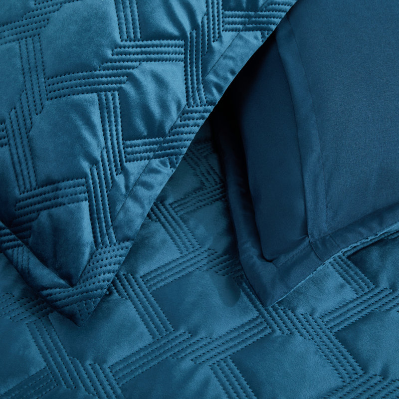 Reversible Diamond Embossed Bedspread Set – Geometric Quilt With Shams, King Bedspread Set with 2 Pillow Shams