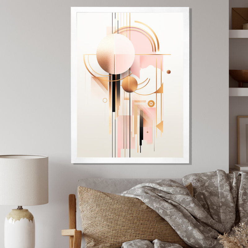 Circular Boho Chic Geometrics In Retro Pink - impression sur toile géométrique moderne, Cadre simple blanc, H 40 po x l 30 po