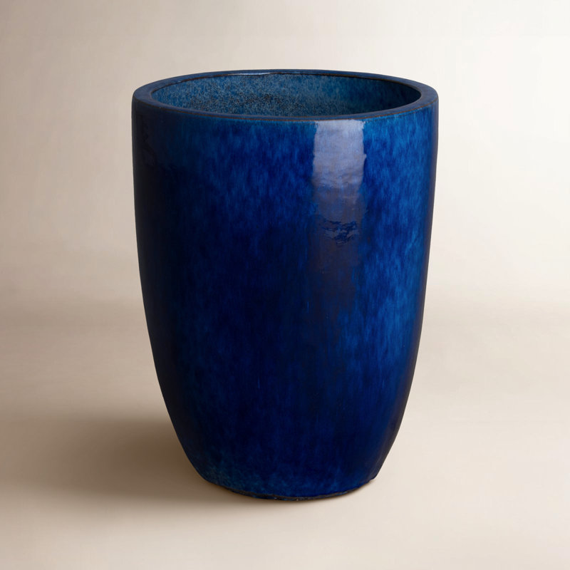 Pot à fleurs en céramique Silsbee, H 20 po x l 15 po x P 15 po, Bleu