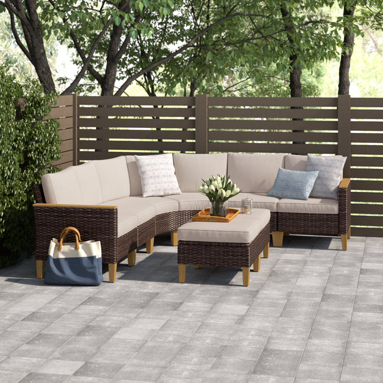 Argyri Wicker Outdoor Patio Conversation Furniture Sectional Set with Fire Pit Table