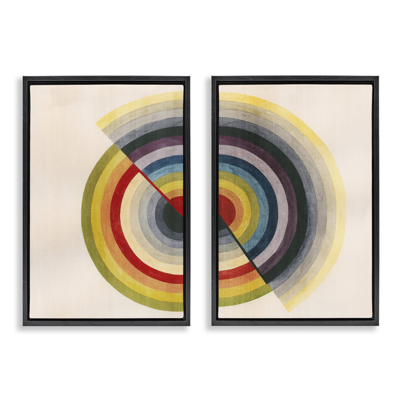  Fading Round Split Circles 2 PC Framed Floater Canvas Set by Grace Popp, Jet Black Floater Frame, 25" H x 17" W