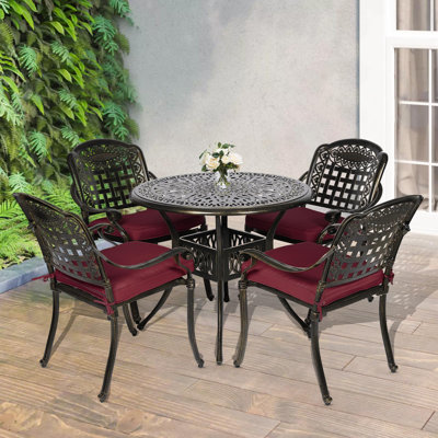 Meetwarm 5 Piece Patio Dining Set, Outdoor All-Weather Cast Aluminum Dining Table Set, Patio Furniture Set For Backyard, Include 4 Chairs With Cushion