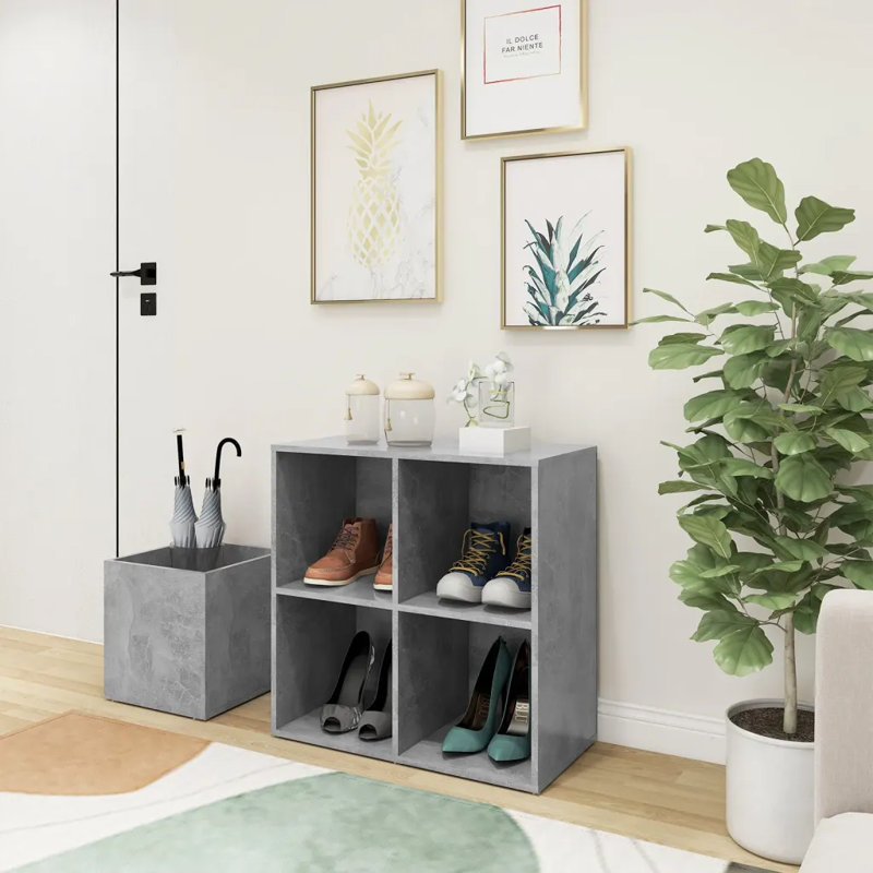 4 Pair Solid Wood Shoe Rack, Concrete Grey