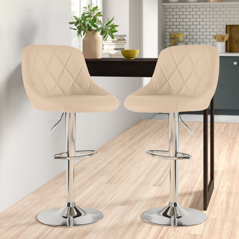 Idlewood Swivel Upholstered Adjustable Height Bar Stool, Chrome, Cream
