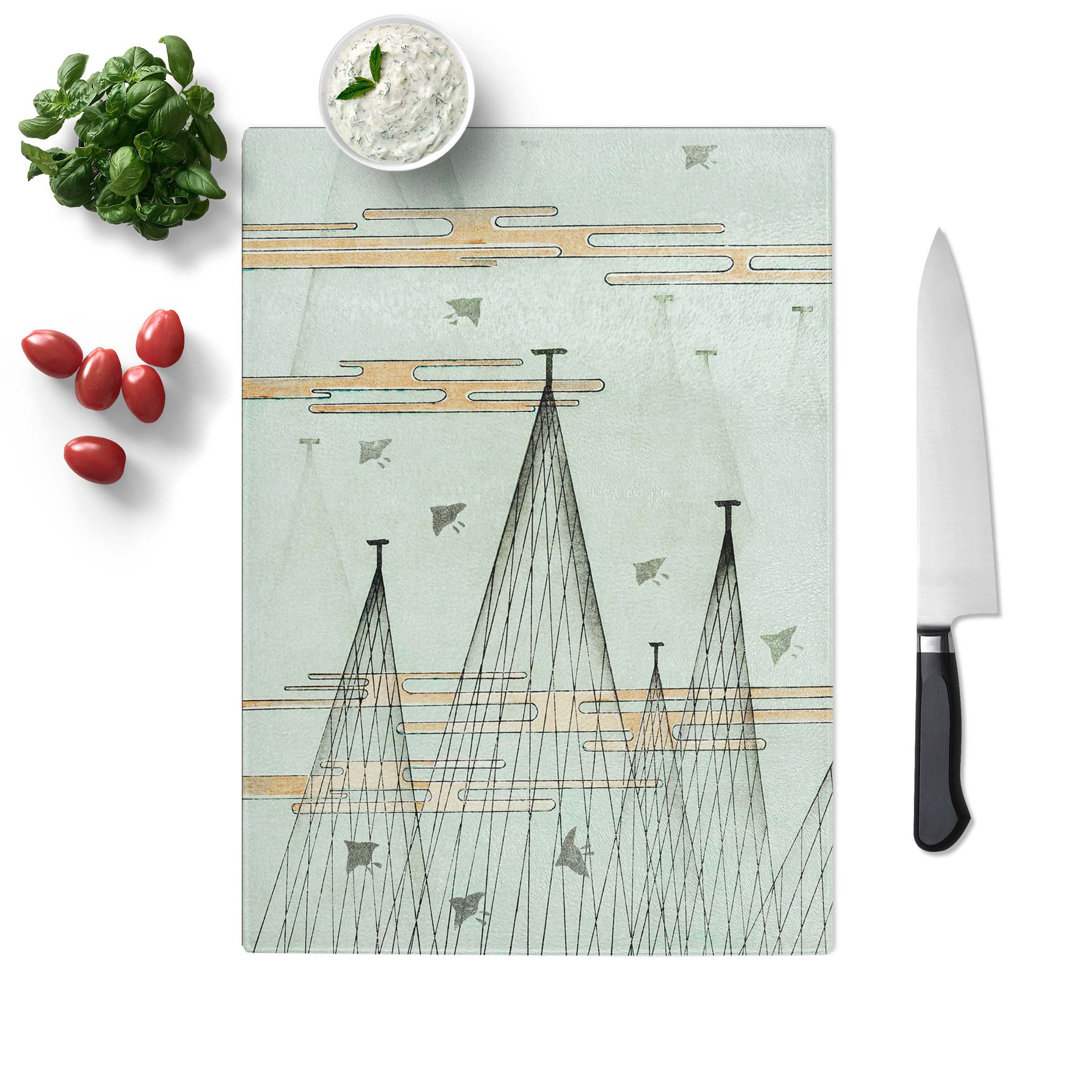 Tempered Glass Skyscape with Birds by Watanabe Seitei Chopping Board