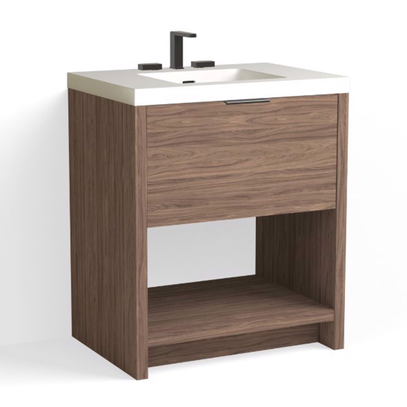 Vista 30" W Freestanding Single Bathroom Vanity, White Gloss, Single-Hole, White Nanomatte/Matte Black