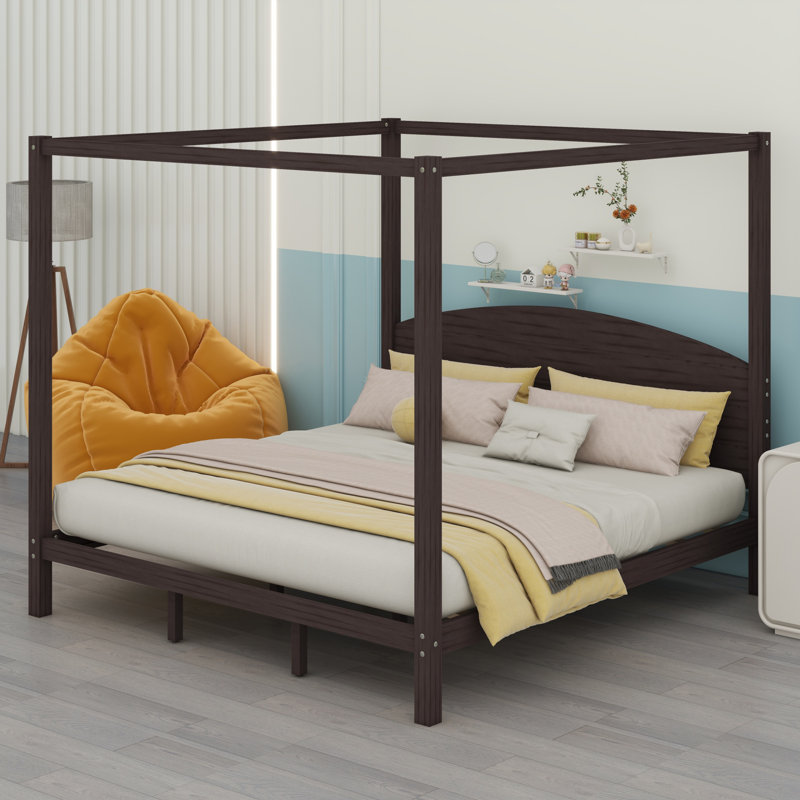 Canopy Platform Bed With Headboard, Brown Wash