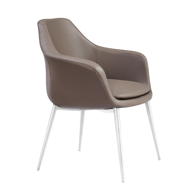 Teegan 19'' H Upholstered Metal Armchair, Taupe, Stainless Steel
