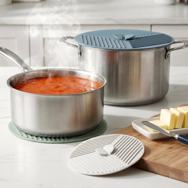 Couvercle anti-éclaboussures et porte-casseroles pour micro-ondes, résistant à la chaleur, réutilisable