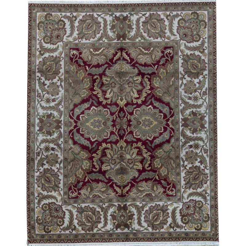 Tapis rouge et ivoire de haute qualité noué à la main Trinity