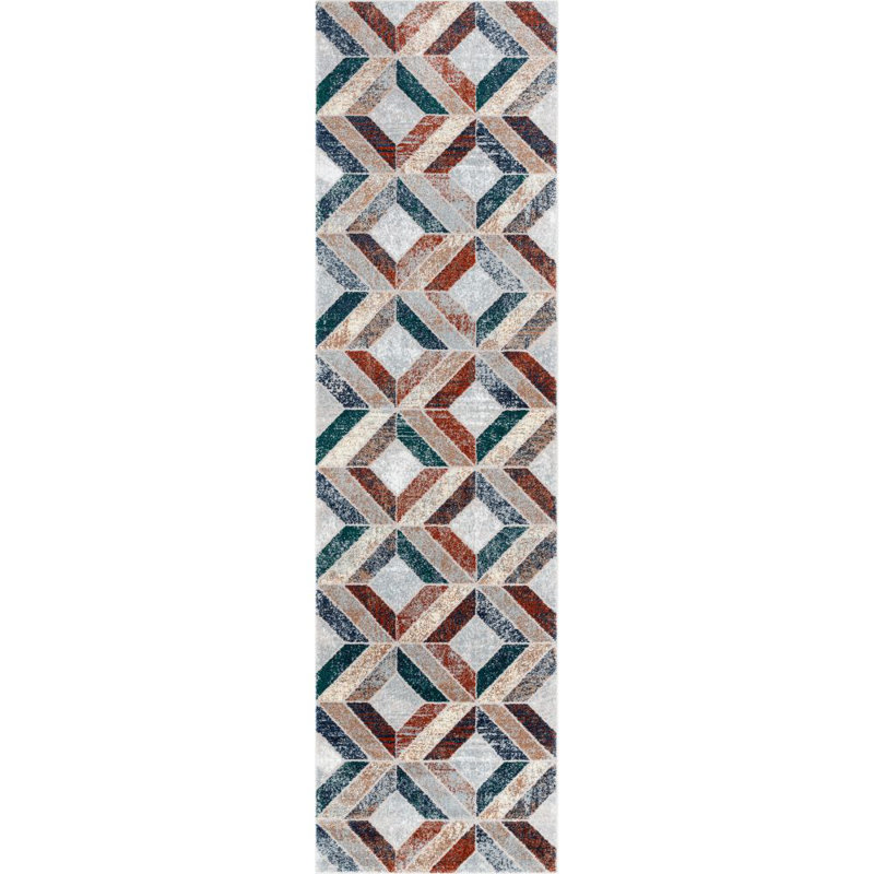 Leona Geometric Synthetic Area Rug, Runner 80 x 300cm